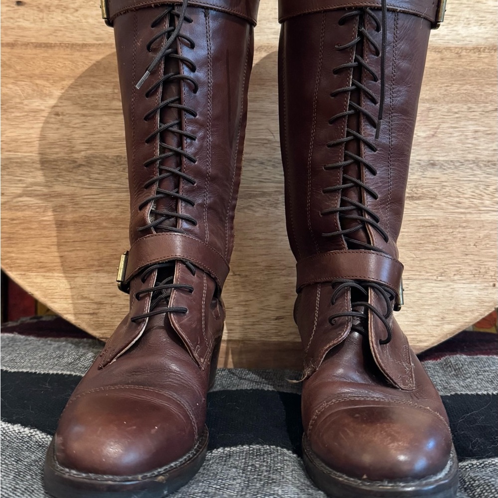 Kenneth Cole Rich Brown Lace-Up Heeled Boots